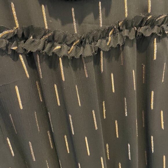 CeCe Women's Metallic Print Ruffled Smocked Waist Midi Dress XL Black w/Gold - Picture 5 of 8